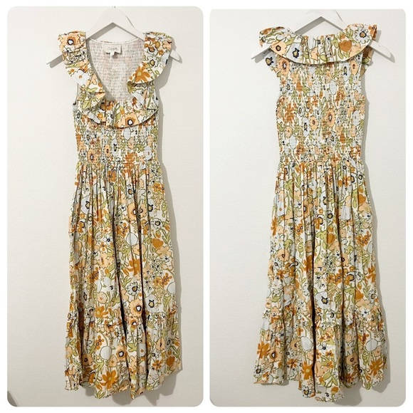 Cleobella Zoe Midi Dress Floral Ruffle Smocked Size XS * - Picture 2 of 6